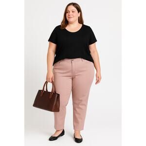 Denim 24 7 Womens 28W Pink Straight Leg Jeans Button Zip